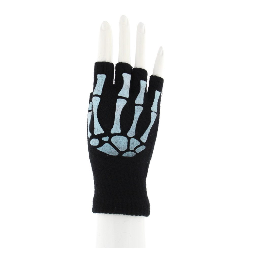 Skeleton Glow In The Dark Fingerless Gloves - Horror Halloween
